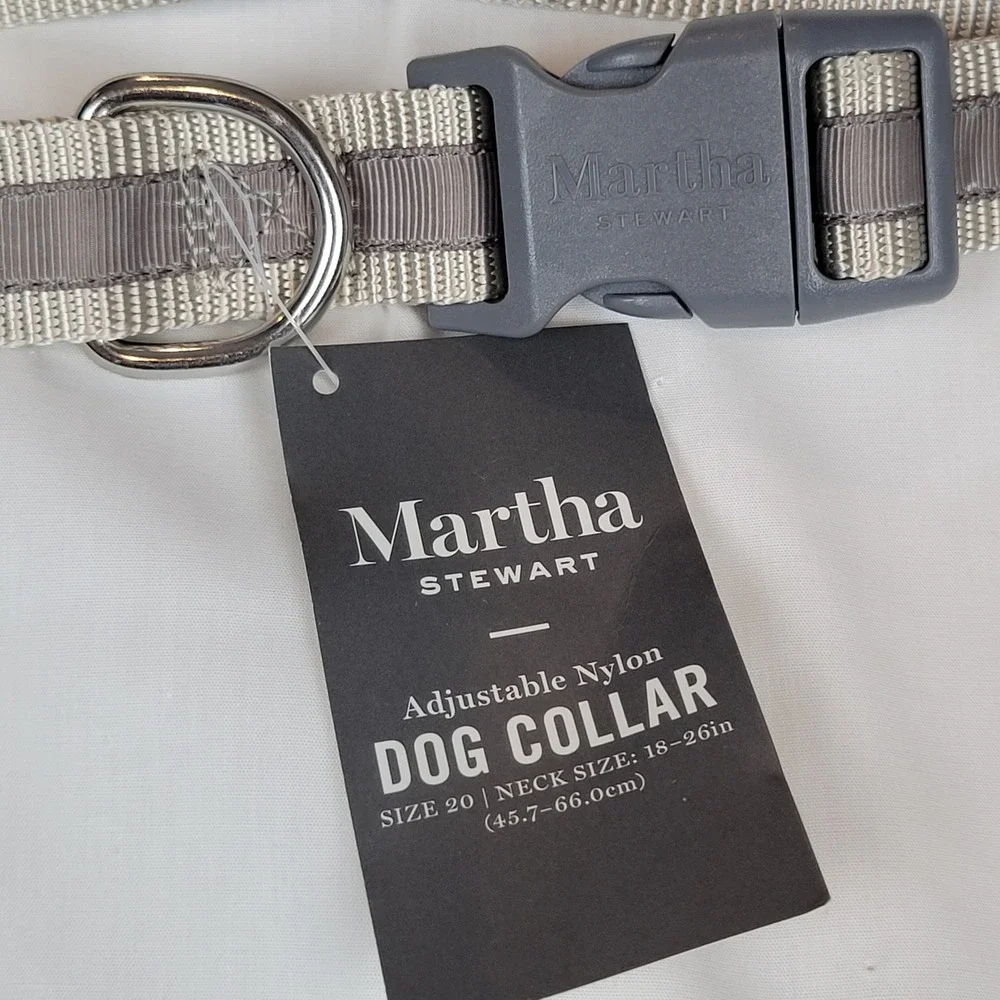 Martha Stewart Gray & Tan Adjustable Nylon Large Dog Collar‎ Size 20 (18-26in)